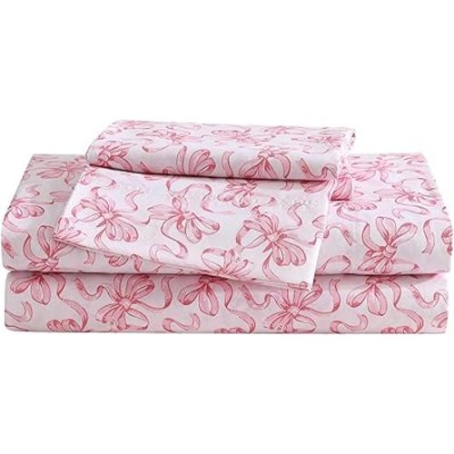 Betsey Johnson - Twin Bed Sheets, Soft Bedding with Matching Pillowcase, Fade & Wrinkle Resistant, Lightweight for Year Round Use, Dorm Essentials (Ballet Bows Pink)