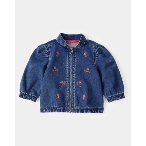 Baby Floral Denim Embroidery Zip-Up Jacket - Utility Blue Wash - Carter's | Carter's