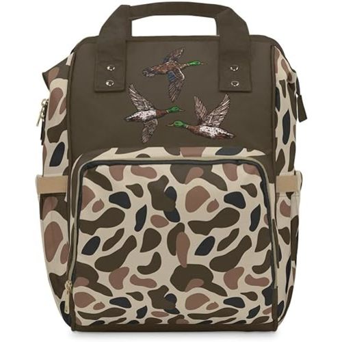 Camo Duck Diaper Bag Backpack – Versatile Travel Baby Bag with Waterfowl Hunting Aesthetic, Large Capacity Waterproof Mommy Backpack for Diapers, Bottles, and Everyday Use