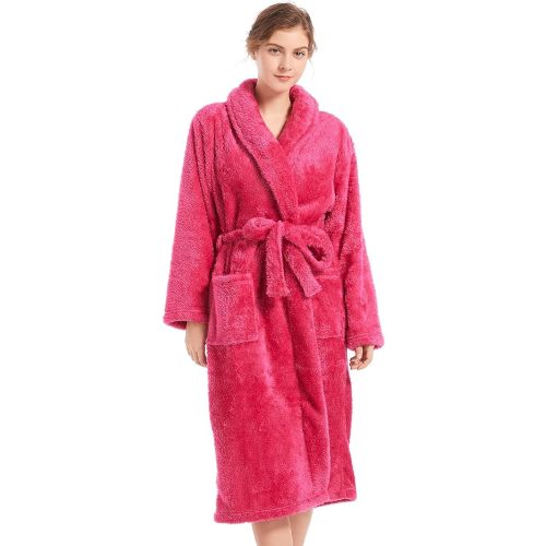 Inner Wish Womens Plush Fleece Robe, Cozy Warm Bathrobe Fuzzy Female Spa Robe With Pockets