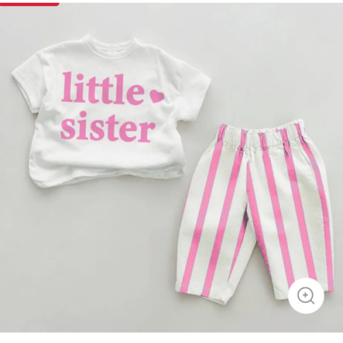 BIG/LITTLE SISTER Baby Love Pink Vertical Striped 2-piece Set