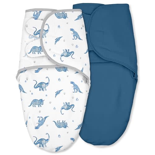 Baby Swaddles for Newborn Organic Cotton,Soft & Snug Newborn Velcro Swaddle 0-3 Months Sleep Sack Helps Calm Startle Reflex, 2-Pack Wrap Nursery Swaddling Blankets Blue Dinosaur