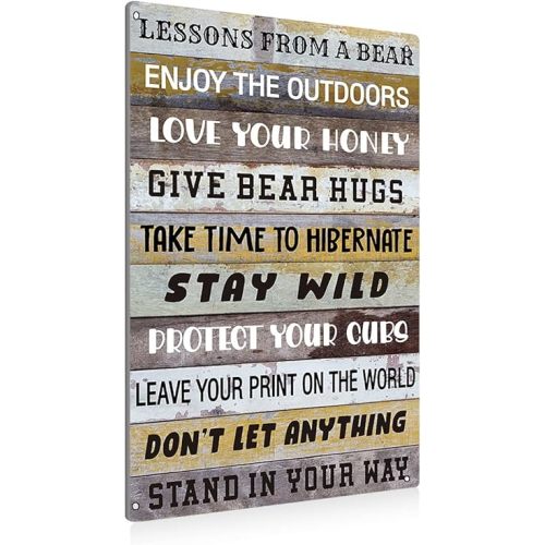 BEASTZHENG Funny Lesson from a Bear Metal Tin Sign Wall Art Decor Rustic Bear Advice Sign for Home Country Decor Gifts