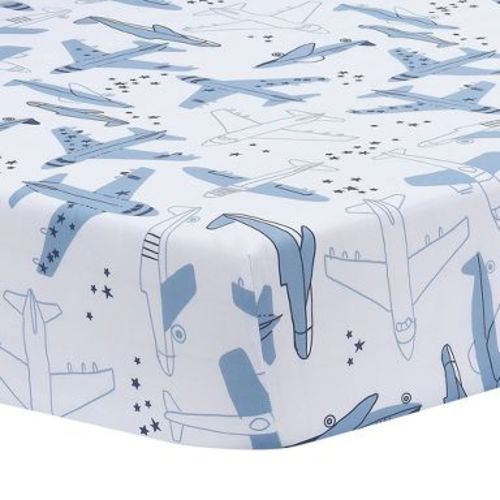 Bedtime Originals Little Aviator Airplane Baby Fitted Crib Sheet - White