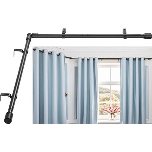 Heavy Duty 1 Inch Corner Curtain Rods Set 30-87 Inch Curtain Rod for Windows L Shaped Curtain Rods Window Curtain Rods Set (Black)