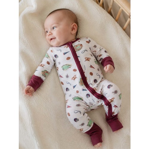 2-Way Zip Romper, Vintage Football