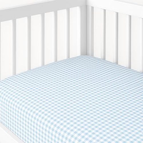Butterblu Frankie Fitted Crib Sheet 100% Organic Cotton for Baby & Toddler Mattress, Breathable for Boys & Girls, Blue Check, One Size