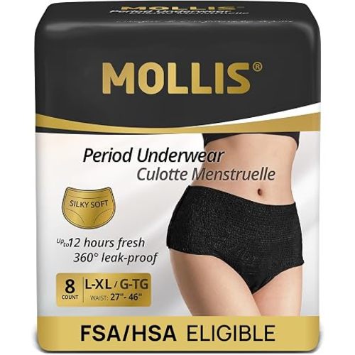 MOLLIS Disposable Period Underwear, Postpartum Panties, L/XL, Black, 8Ct