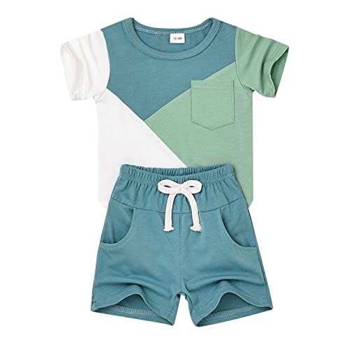 DOMOABEI Baby Boy Clothes Toddler Boy Summer Outfits Short Sleeve Patchwork T-Shirt & Shorts Boy Clothes Set 12 Months-4T