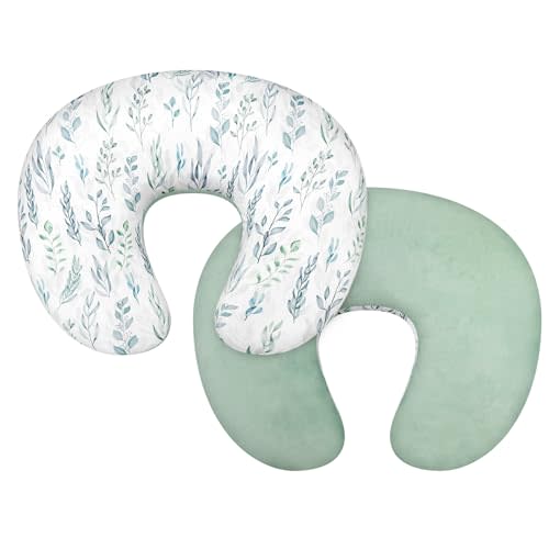 DILIMI Nursing Pillow Cover, Soft Stretchy Nursing Cover for Breastfeeding Pillow, 1 Pack Reversible Removable Slipcover for Baby Boy and Girls, Green Leaf