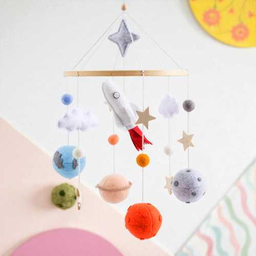 Rocket Baby Mobile, Space Nursery Decor, Felt Solar System Crib Hanging, Astronaut Moon Mobile, Galaxy Baby Room, Planet Crib Toy, Gift Idea