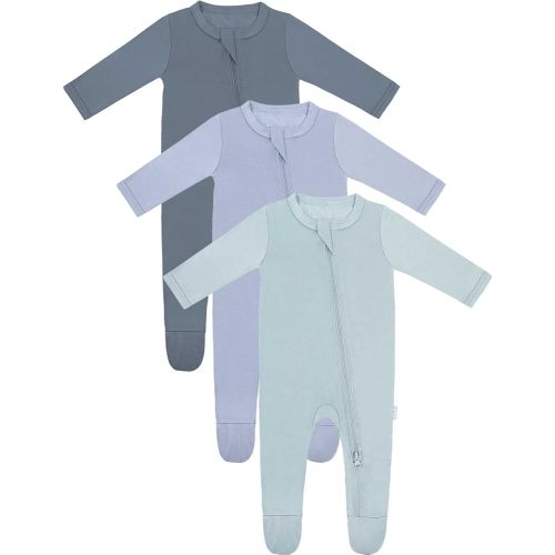 RRP Unisex Baby Footies Pajamas,Rayon Derived From Bamboo,Buttery Soft Sleep 'N Play PJs,2-Way Zipper Closure,0-18 Months (Grey/BlueGrey/Sage, 0-3 Months)