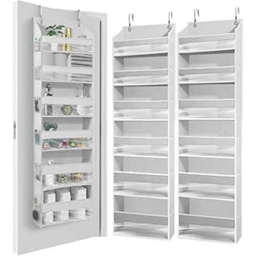 HOMELUX THEORY UPGRADED 6 Tiers Over The Door Organizer Hanging - 100D EXTRA THICK & 50lbs HUGE CAPACITY, 12 Side Mesh Pockets Over The Door Shoe Organizer, Hanging Closet Organizer (Light Gray, 2pc)