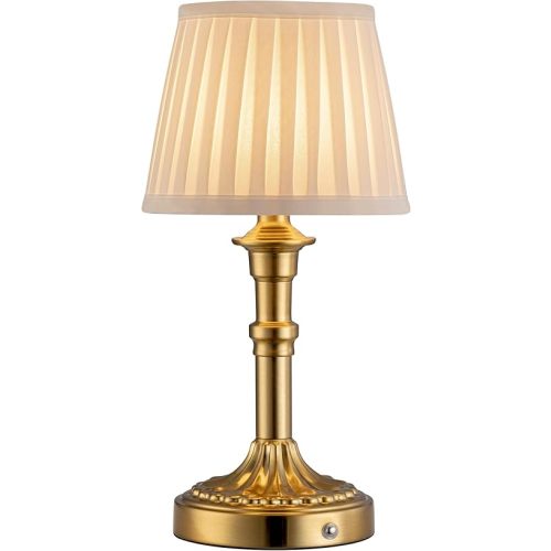 KDG Cordless Portables Table Lamp, LED Fabric Shade Small Desk Lamps, 4000mAh Battery Powered Lighting, 2700K Stepless Dimmable Light for Living Room, Dining Room, Bedroom, Bedside (Bronze)