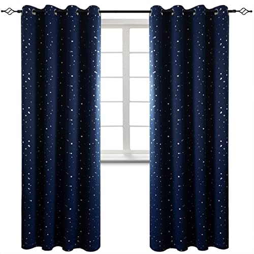 BGment Blackout Curtains for Boys Bedroom 95 Inch Long - Navy 2 Panels | Silver Star Printed, Grommet top, for Children Nursery Living Room, Blackout, Thermal Insulated, Window Drapes, 52x95 Inch