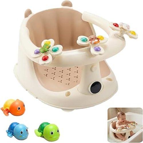 Baby Bath Seat For Babies 6 Months & Up With Built-in Thermometer, Strong Suction Cups & Interactive Toys – Ergonomic Infant Bath Seats For Babies Sitting Up, Safe & Comfortable Design