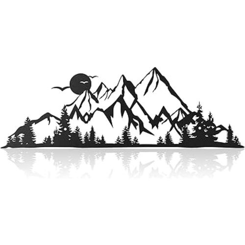 Demissle Mountain Range Metal Wall Art Decor Summit Rustic Wall Sign Forest Home Decor Sign Mountain Scene Art, 17.5 x 5.3 Inch(Black)