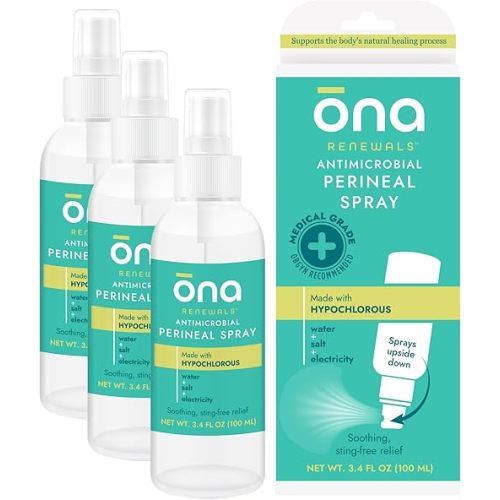 Ona Renewals Hypochlorous Acid Perineal Spray, Postpartum Essentials, Antimicrobial Cleansing Anti Itch Spray, Soothing Perineal Cleanser, 3.4 fl oz (Pack of 3)
