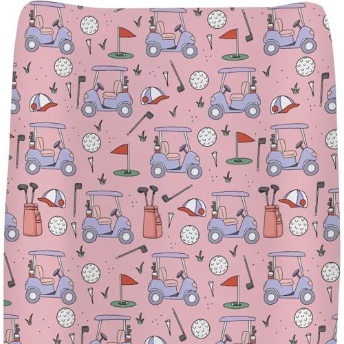 Pink Golf Changing Pad Covers for Baby Girls Boys Sports Golfing Fitted Changing Table Cover Mats Golfer Clubs Bag Balls Soft Diaper Change Table Sheets for 32''×16'' Contoured Pad Golf Lovers Gift