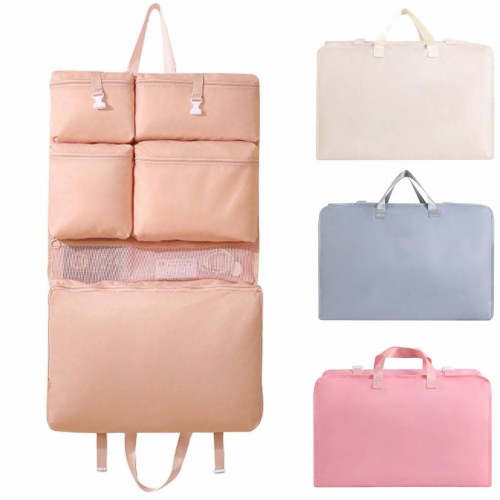 Aminojy Hanging Travel Organizer with 6 Compartments - Foldable Garment Storage Bag for Clothes Underwear Socks, Space Saving Beige Packing Cube for Suitcase