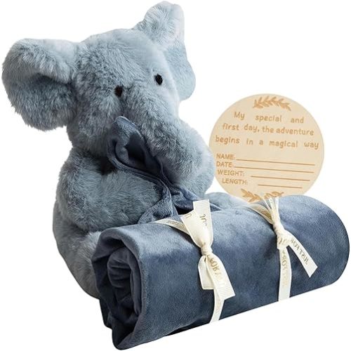 Baby Lovey Super Soft Large Fabric Security Blanket Newborn Snuggler Plush Toy Stuffed Animal Cuddle Nursery Essentials Loveys for Babies Girl Boy Infant Gift Toddler Blankie 19.6 Inch Blue Elephant