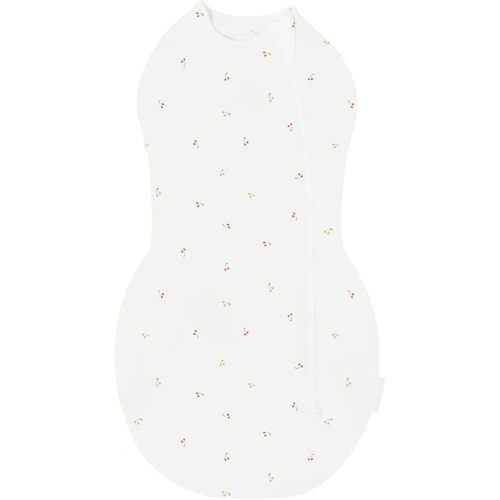 Happiest Baby Sleepea Comforter Swaddle - 100% Organic Cotton Baby Swaddle Blanket - Doctor Designed Promotes Healthy Hip Development (Ivory Cherries, Medium)