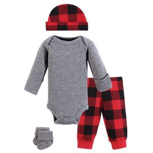 Hudson Baby Boys Thermal Preemie Layette Set 4pc Long Sleeve Outfit, Buffalo Plaid, Preemie