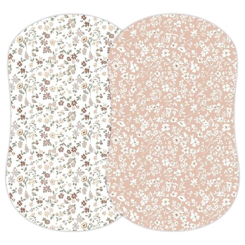 Baby Bassinet Sheets Girl (Fleurette) 2-Pack - Fitted Bedside Bassinet Sheets - Buttery Soft Cotton Blend for Standard Mattress Pad - Compatible with Halo BassiNest