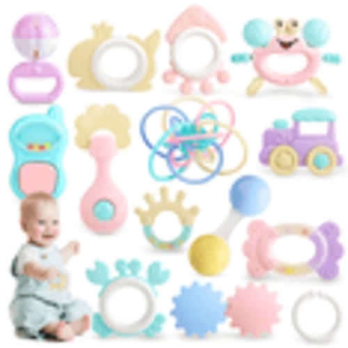 UUSUOO Baby Rattle Toys,15 PCS Baby Toys for 0-6 Months,Early Educational Infant Teething Sensory Toys,Infant Newborn Baby Toys for 6-12 Months,Baby Boy Girl Gifts Set for 0-3-6-9-12 Month