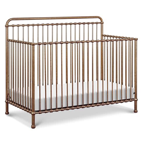 NAMESAKE Winston 4-in-1 Convertible Crib w/Wheels Vintage Gold Bedside | GREENGUARD Gold Certified - Portable, Metal Baby Crib w/ Removable Wheels - Converts to Toddler Bed, Daybed & Full Size Bed