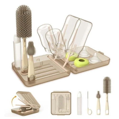 Baby Bottle Brush Set, Cleaning Kit with Silicone Bottle Brush, Nipple & Straw Brush, Soap Dispenser
