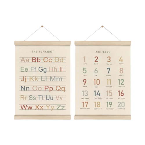 Set of 2 Wood Hangers Frame Alphabets Number Wall Posters for Early Education