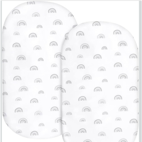 Bassinet Sheet Set 2 Pack Fitted Bassinet Sheets for Baby Boy Girl, Universal Microfiber Soft Cradle Sheets for Oval Rectangle and Hourglass Bassinet Mattress, Gray Rainbow