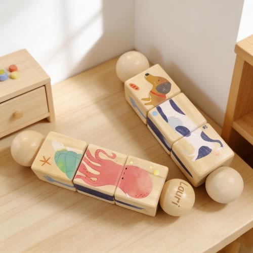 Personalized Wooden Animal Rotating Puzzle, Custom Name Wooden Toy for Toddlers, Baby Christening Gift, Baby Birthday Gift