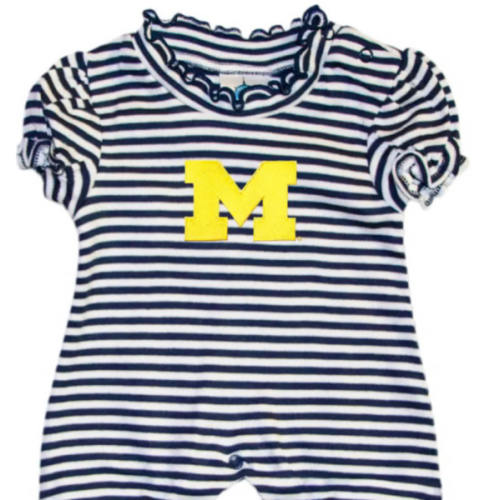 Michigan Wolverines BLUE Baby Stripe Puff Sleeve Romper - 35010026