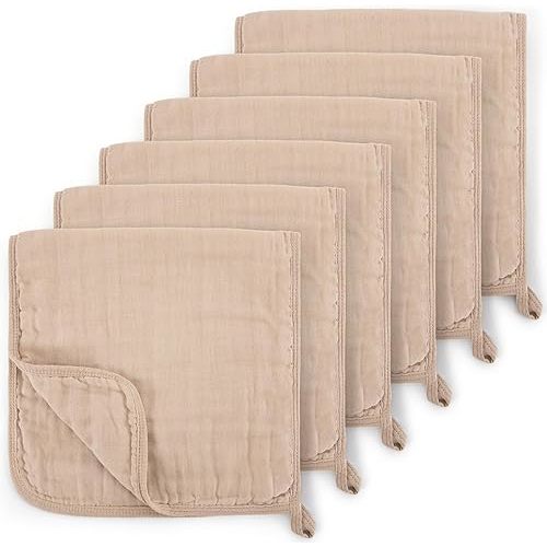 Maliton Muslin Burp Cloths for Baby Girl 6 Pack Large 20''x10'' 100% Cotton Burp Rags Absorbent and Soft 6 Layers Muslin Cloth Baby Boy Newborn Essentials Must Haves (Coffee)