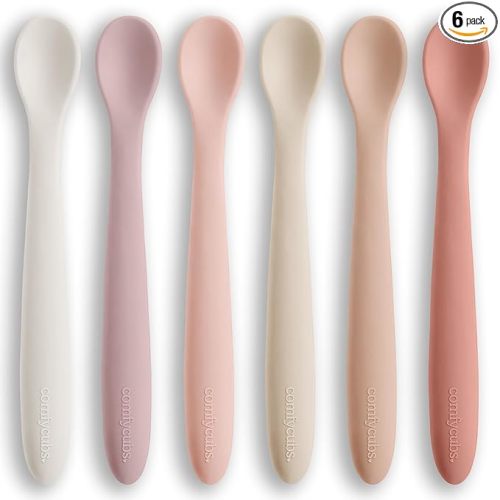 Silicone Baby Spoons Set 6-Pack, Blush 6.46 x 0.95 in – BPA Free, Soft Gum-Safe Toddler Eating Essentials – Lightweight & Flexible Baby Spoons, Dishwasher Safe, Fun Utensils for Babies