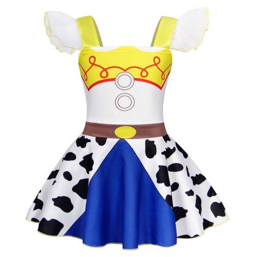 Benylion Girls Jessie Costume Dress - Cowgirl Princess Party Outfit with Lace Ruffle Sleeves for Toddler Kids 3-4 Years, Birthday Cosplay & Sleepwear Nightgown