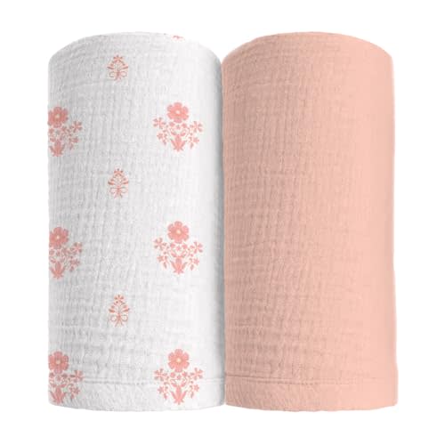 Ultra Soft 100% Cotton Swaddles for Newborns, 2-Pack - Muslin Swaddle Blankets - 47x47 Baby Receiving Blanket - Perfect for Boys & Girls