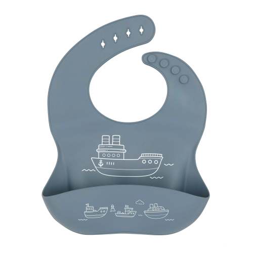 All4Ella Silicone Catch Bib - Boats Slate Blue