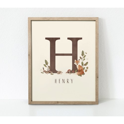 Woodland Nursery Print, Woodland Nursery, Woodland Initial, Monogram, Rustic Nursery, Woodland Nursery Art, Forest Friends, Initial Print