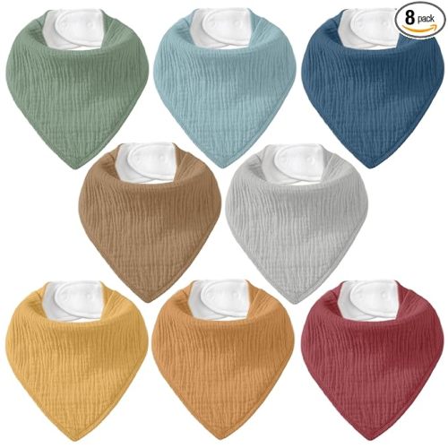 Muslin Baby Bibs 8 Pack, Baby Bandana Drool Bib for Drooling and Teething, Cotton Soft Absorbent for Girls Boys (Neutral)