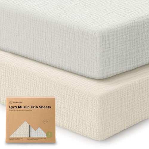 KeaBabies 2-Pack Muslin Crib Sheets for Boys, Girls - 100% Organic Cotton Fitted Baby Crib Mattress Sheet, Soft Breathable Standard Toddler Bed Cover Bedding Set, Neutral, Durable 52x28 (Greige)