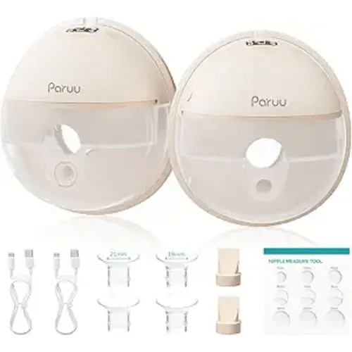 Paruu Hands Free Breast Pump P16, Wearable Breast Pump Electirc Portable with 4 Modes & 12 Levels, Max 309mmHg Strong Suction 19/21/24mm Flange Inserts Wearable Breastfeeding Pump, 2 Pack（Nude