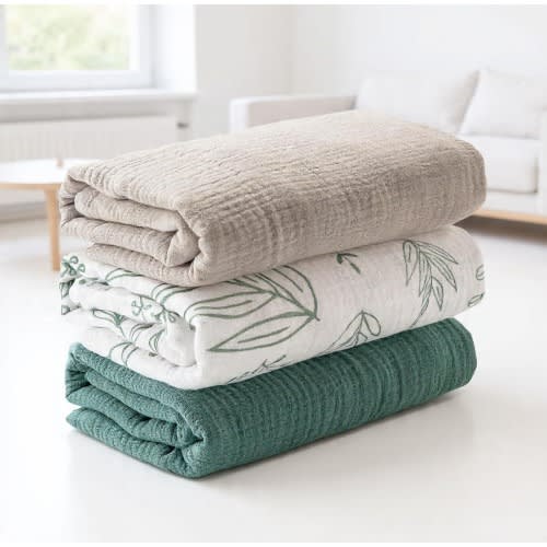 Organic Cotton Muslin Swaddle Blanket Set, Soft Breathable Newborn Wrap, 38" x 40"