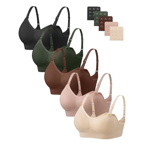 Angelhood Nursing Bra 5 Pack Womens Maternity Breastfeeding Seamless Wireless Sleep Bra with Extenders