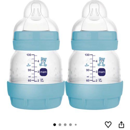 MAM Easy Start Anti-Colic Baby Bottles, Extra Slow Flow, Breastfeeding-Like Silicone Nipple Bottle, Reduces Colic, Gas, & Reflux, Easy-to-Clean, BPA-Free, Vented Baby Bottles for Newborns, 0-3 Months
