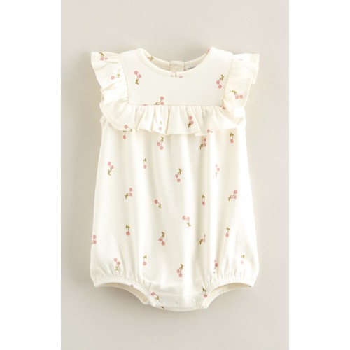 Print Cotton Jersey Ruffle Romper