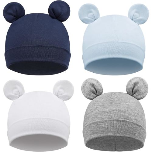 DRESHOW BQUBO 4 Pieces Baby Beanie Newborn Toddler Soft Cute Knit Hat Hospital Hats for Baby Boys Infant Cap Beanies