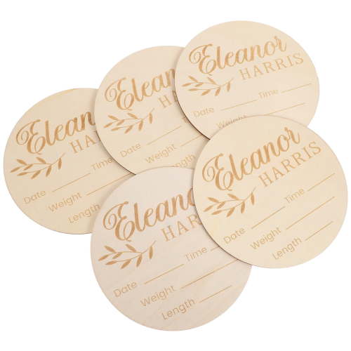 OFFIGAM 5Pcs Baby Arrival Sign Wooden Heart Name Sign for Newborn Birth Announcement